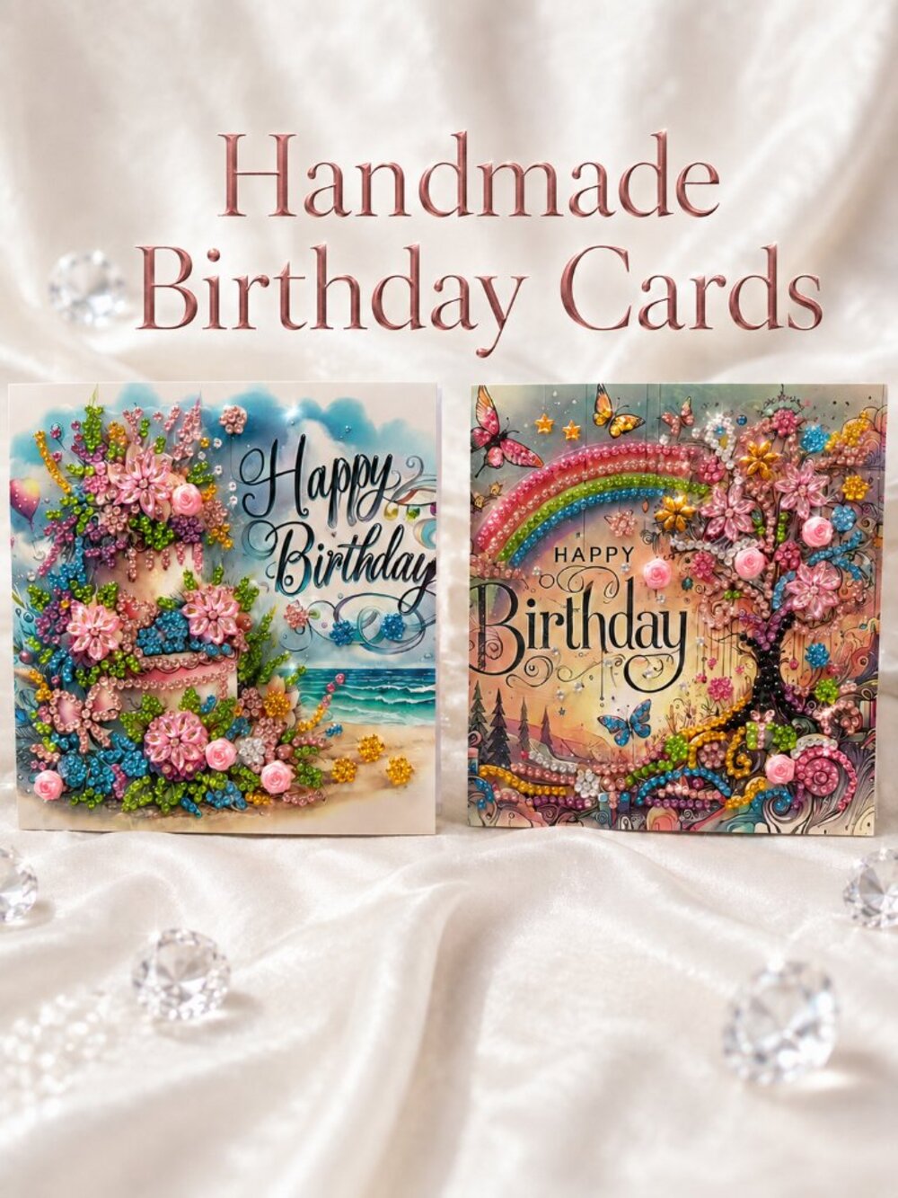 2 Handmade Rhinestone Birthday Card – Sparkling Keepsake